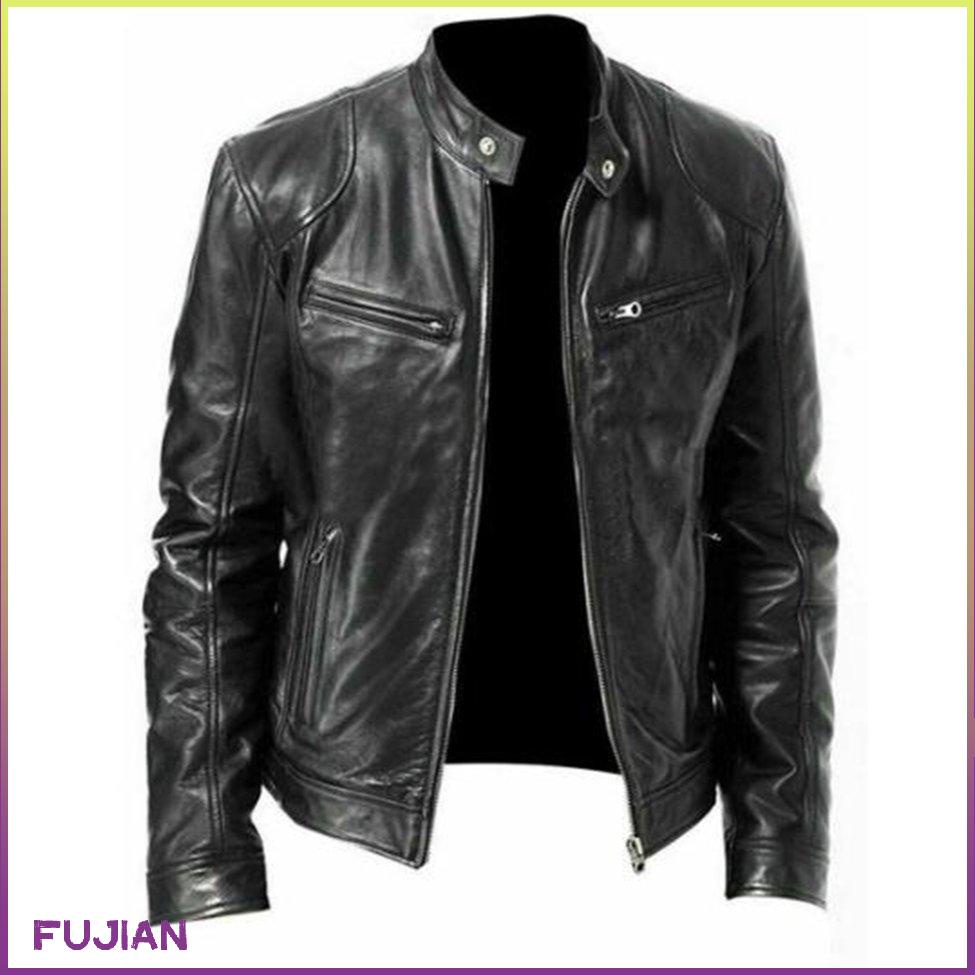 Áo khoác da cừu thời trang nam của Mỹ Slim Fit Biker PU Jacket Coat [8/16]