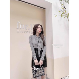 Sơ mi kẻ zic nơ lụa dior siêu hot