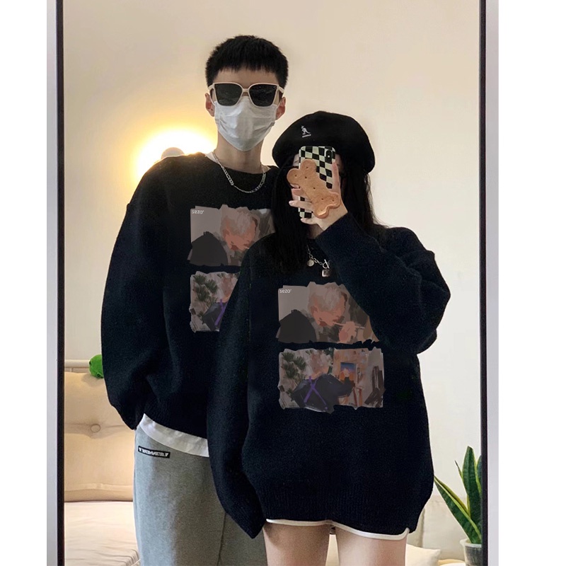 Áo sweater Cổ Tròn In Họa Tiết Phong Cách retro Mỹ