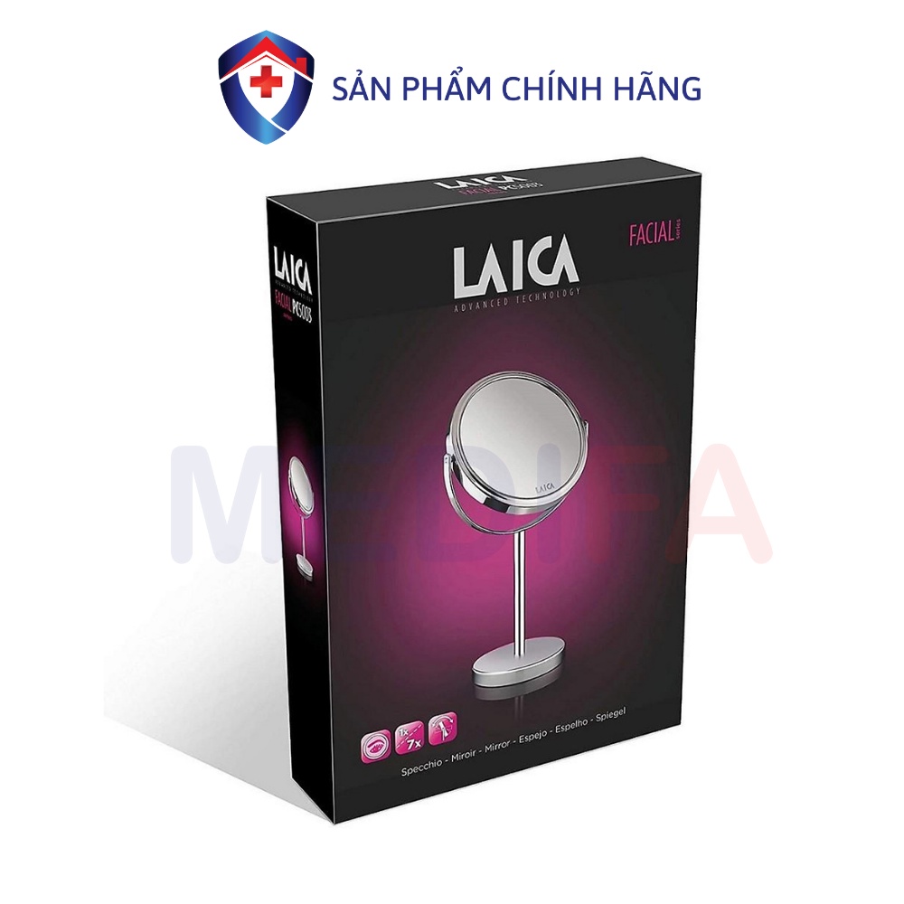 [CHÍNH HÃNG] Gương trang điểm Laica PC5003, thu phóng thông minh 1x hoặc 7x, chân đế chắc chắn, xoay 360 độ