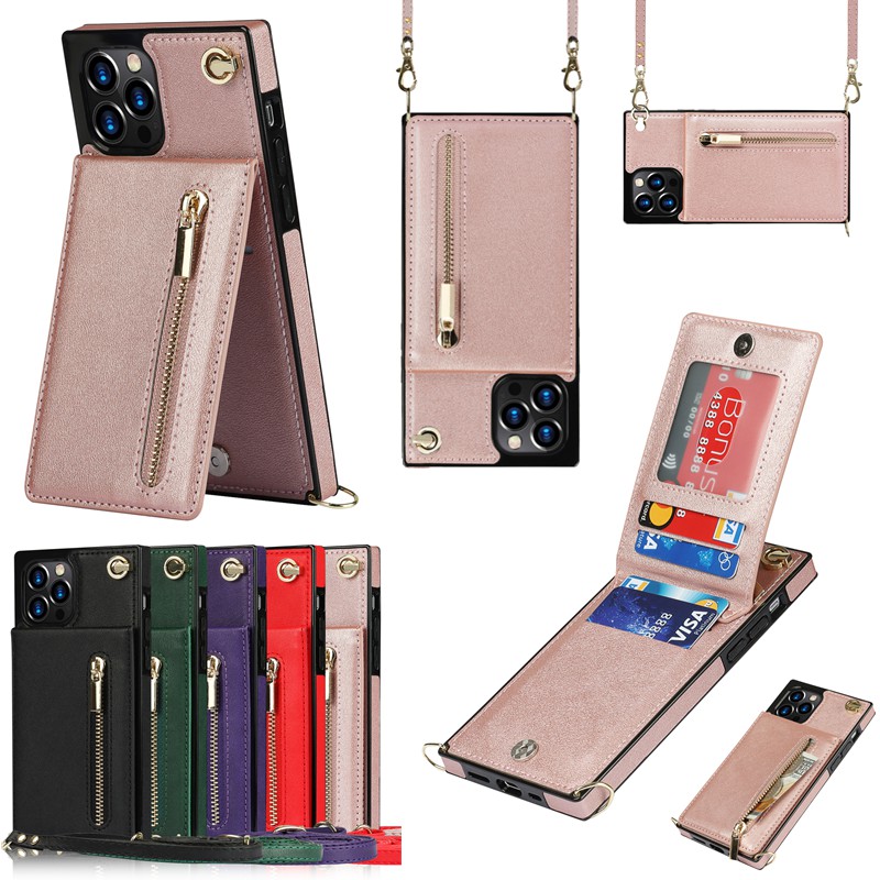 Ốp Điện Thoại Da Chống Sốc Có Dây Đeo Vai Cho iPhone 7 8 Plus X XR XS 11 12 13 Pro Max 11 12 13