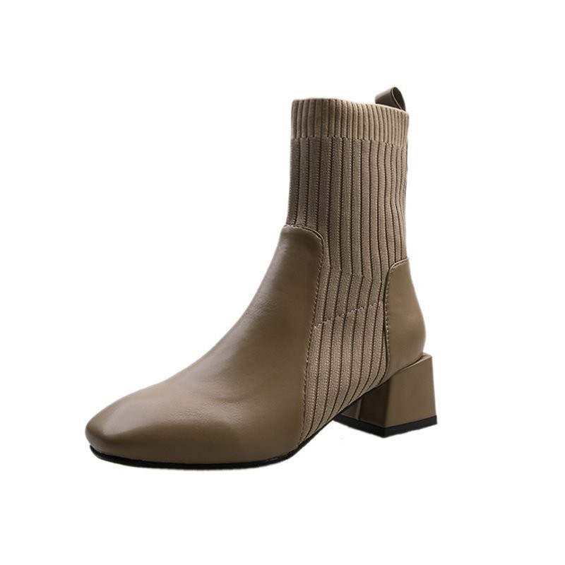 CÓ SẴN SIZE 37 ĐEN T32 Boot cổ cao phối chất len và chất da mềm thời trang
