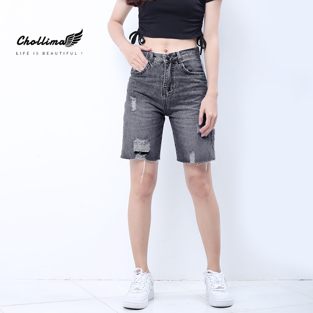 Quần shorts jean Chollima đắp túi nhỏ có nắp tua lai phong cách hàn quốc QS023