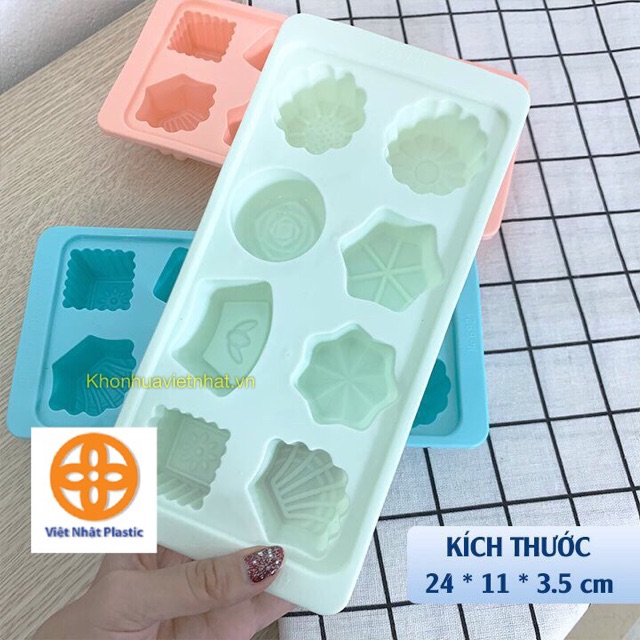 SET 3 Khay đá, khuôn thạch 8 viên Việt Nhật nhựa dẻo làm thạch rau câu, chè khúc bạch, khay chia ăn dặm cho bé (MS 6921)