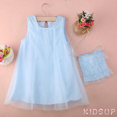 ✸ღ✸Baby Girls Princess Party Dress Pearl Tulle Gown Formal Dress Sundress 1-7Y