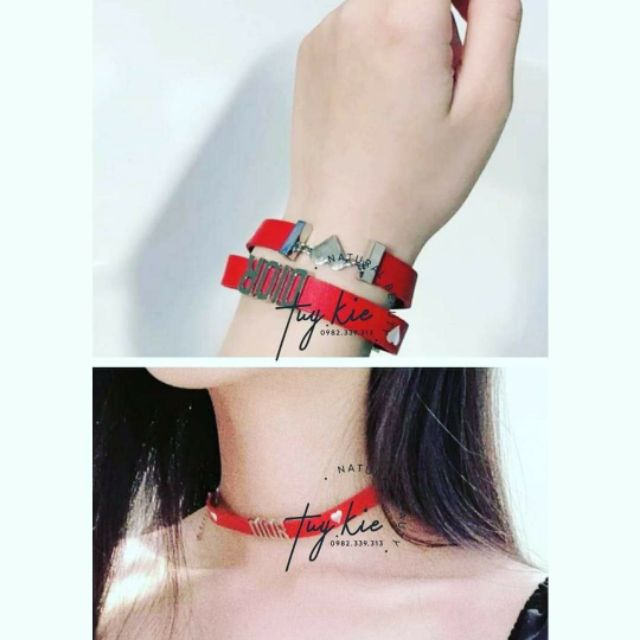 [ Gift hãng 100% ] Choker / Vòng Tay D!or Navy Leather Clover Bracelet