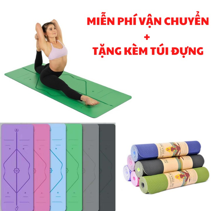 Thảm Yoga định tuyến tpe 6mm, 8mm 2 lớp-Thảm tập gym tập thể dục tại nhà chống trơn trượt [FREE SHIP -TẶNG TÚI]