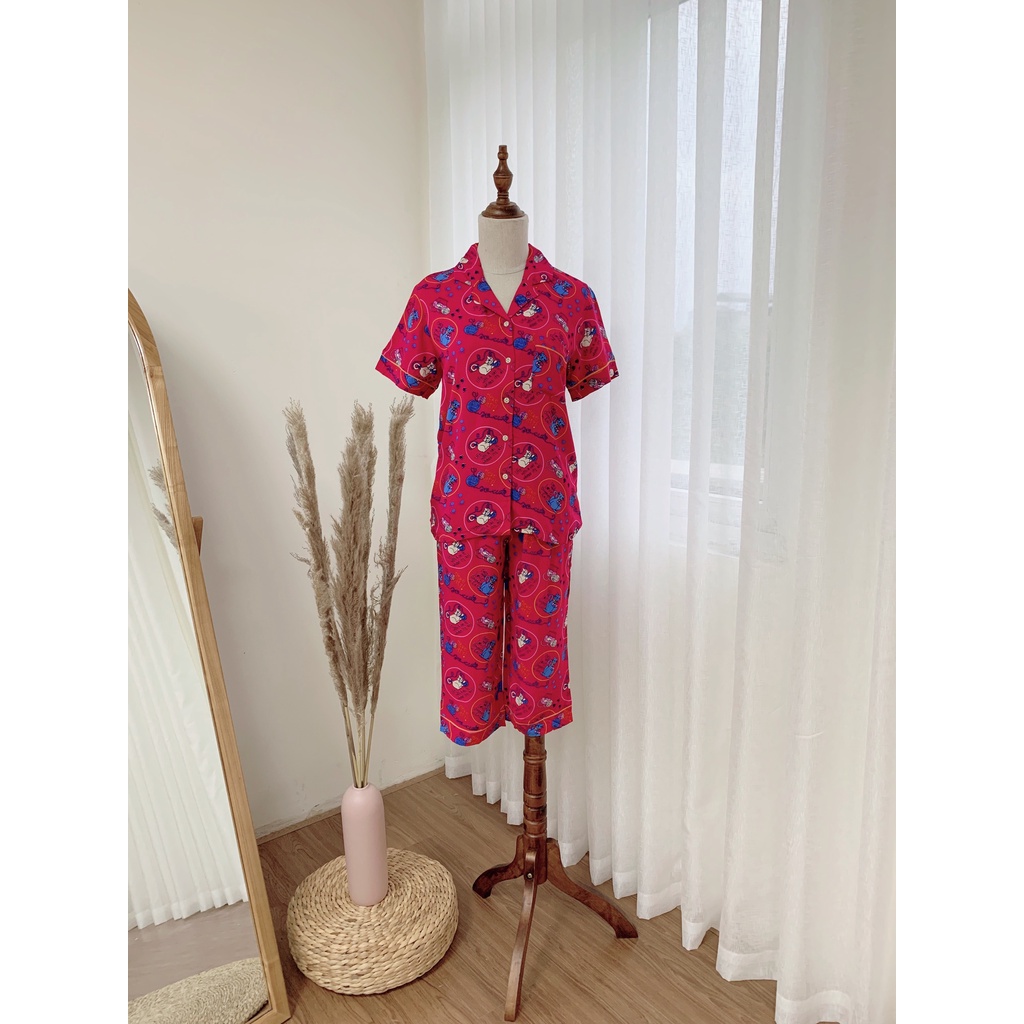 [Mã WABR1512 giảm 12% đơn 99k] Bộ pyjama lanh nữ quần lửng áo cộc tay VT B06.2116 - Chất lanh mềm, nhẹ, mặc thoải mái