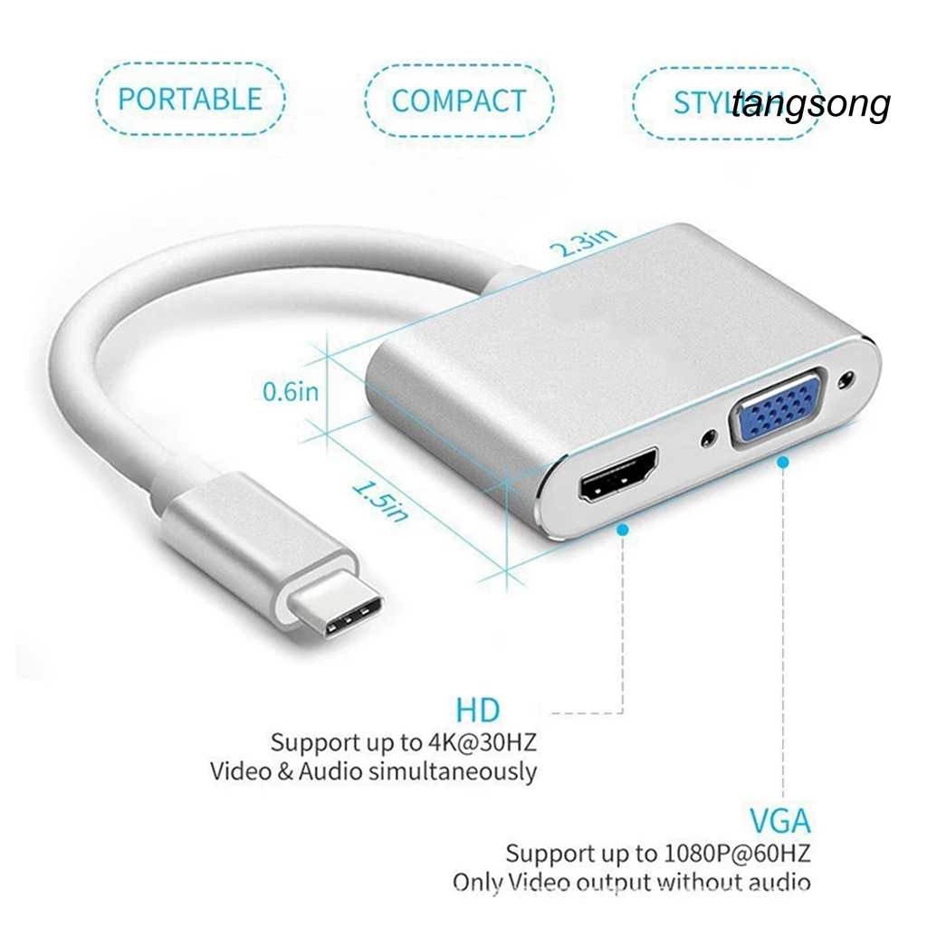 Đế Chuyển Đổi Usb C Sang Vga Hdmi-Compatible 2 Trong 1 Cho Máy Tính