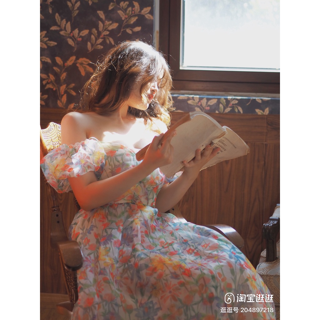 Đầm maxi hoa tay phồng phong cách cổ điển retro búp bê kiểu Pháp - Donna dress