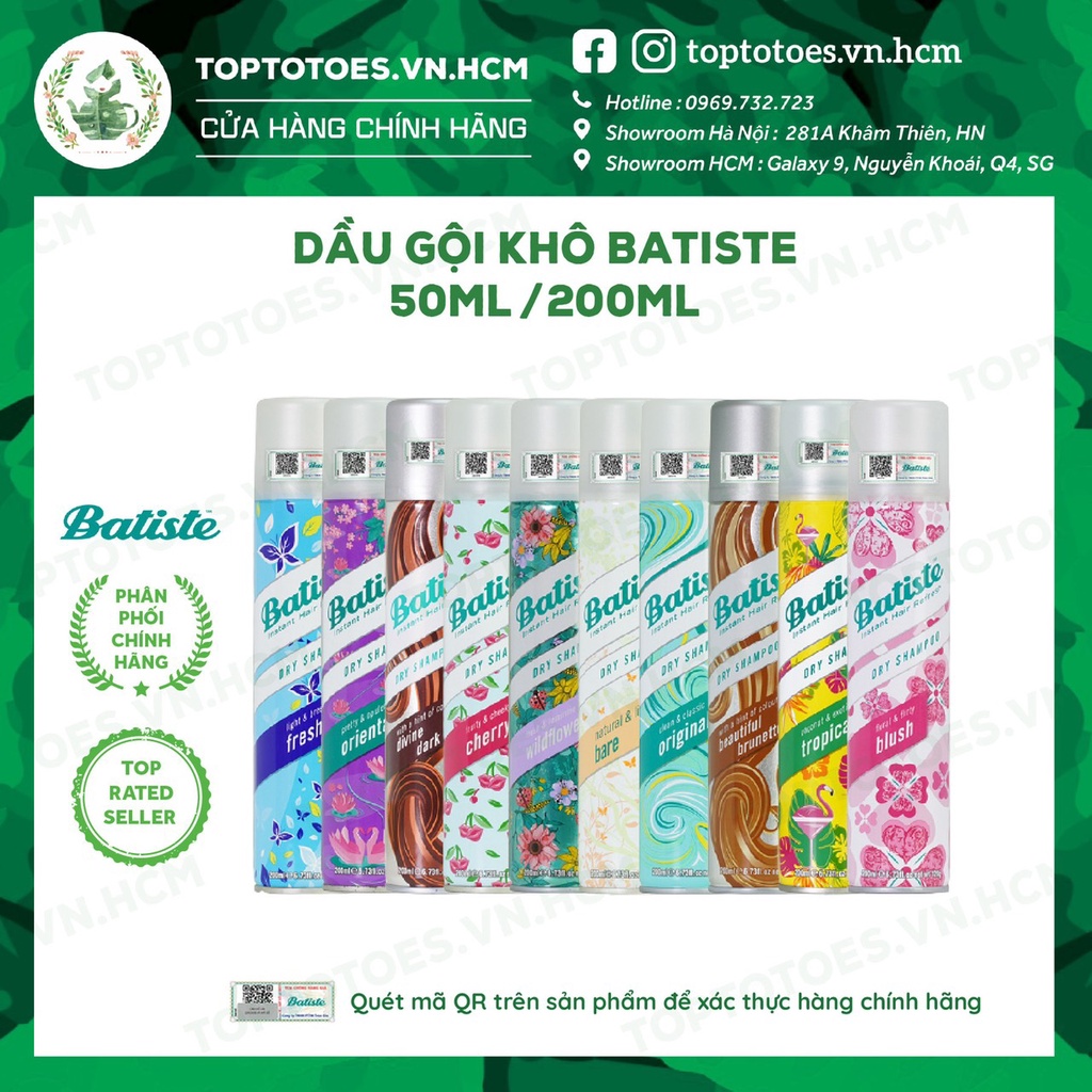 Dầu gội khô Batiste Dry Shampoo 50ml/ 200ml [NHẬP KHẨU CHÍNH HÃNG 100%]