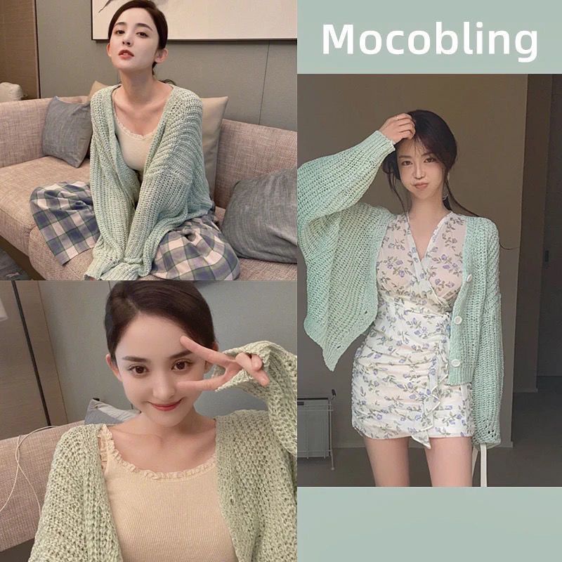 Áo Khoác Cardigan Dệt Kim Dáng Rộng Màu Xanh Bạc Hà Phong Cách Retro Thời Trang Mùa Thu 2022 Mới