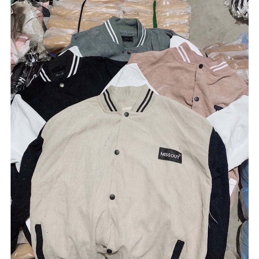Áo varsity áo bomber nhung tăm MISSOUT jacket 1 lớp cao cấp freesize 45-65kg nam nữ unisex- AQ STORE