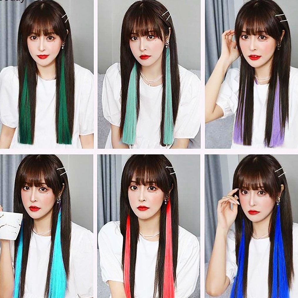 Tóc Giả Dạng Kẹp Thẳng Dài Màu Gradient Phong Cách Hàn Quốc