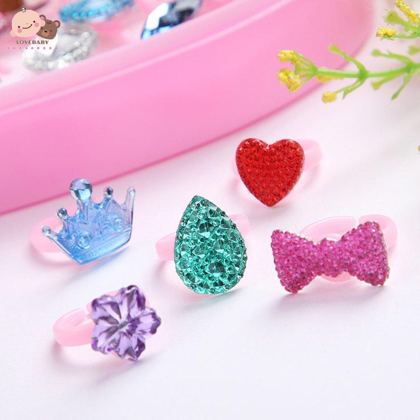 Set 12 Nhẫn Acrylic Họa Tiết Hoạt Hình Cho Bé Gái