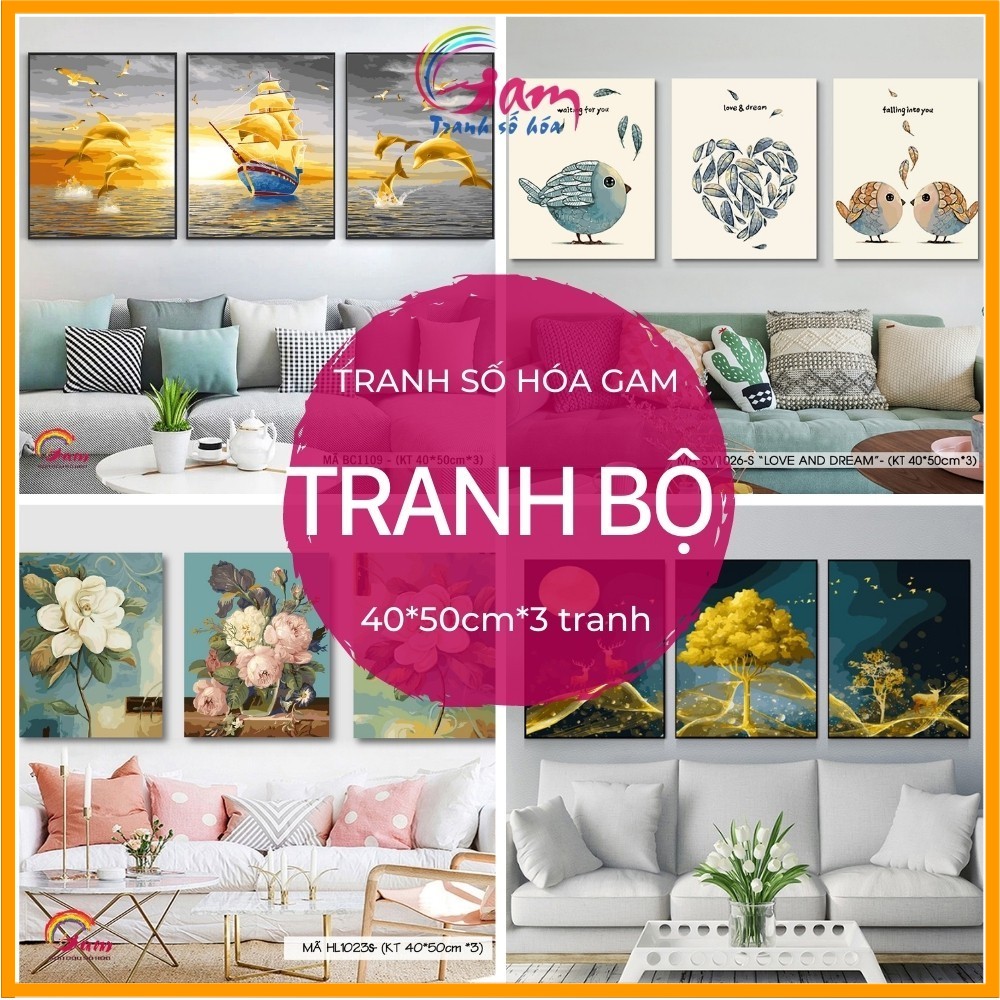 Bộ 3 bức tranh tự tô màu theo số Sondausohoavn đã căng khung phong cách hiện đại