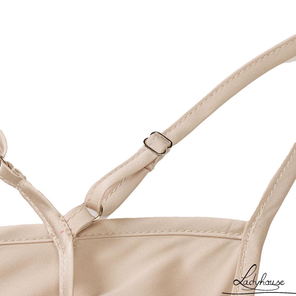 Đầm hai dây dáng dài cổ chữ V khoét sâu thiết kế xẻ tà màu đen/ mơ trơn quyến rũ thời trang dành cho nữ