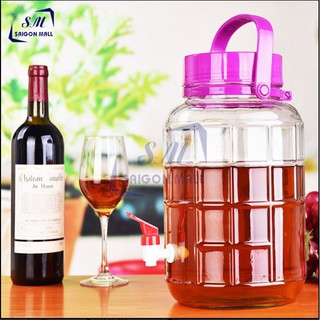  Bình Ngâm Rượu Thủy Tinh Quai Xách 5 lít có van hoặc không van 