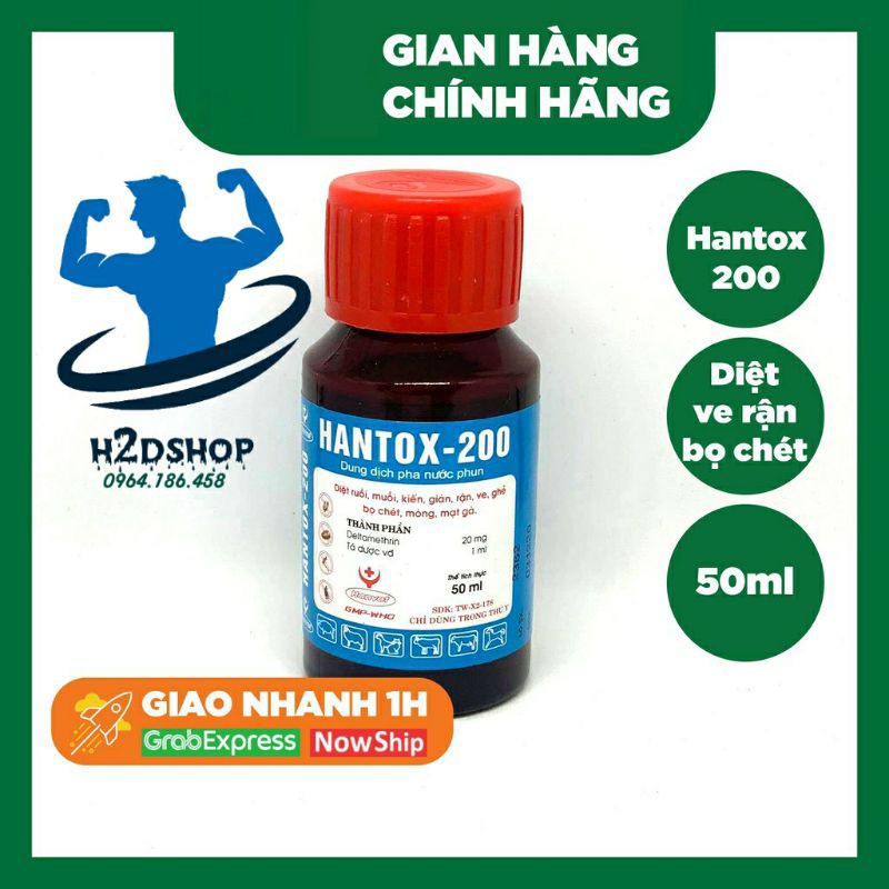 Hantox 200 dung dịch phun Ruồi, muỗi, diệt ve bọ, mạt gà loại 50ml, 100ml(1 lọ)