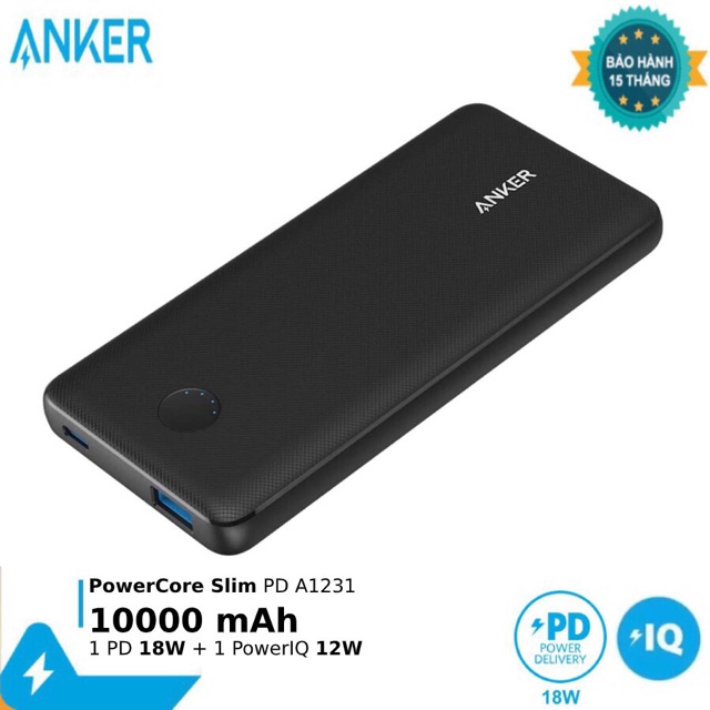 Sạc dự phòng Anker 10000 PD PowerCore Slim A1231 chính hãng mỏng nhất hiện nay