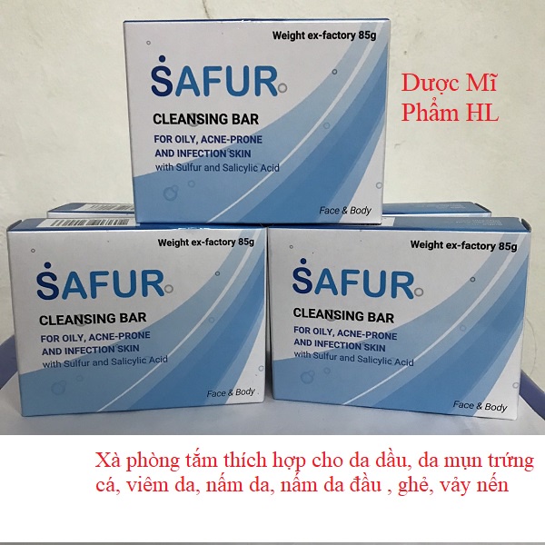 Xà phòng tắm SAFUR giảm mụn lưng ngực, xà phòng tắm cho da mụn trứng cá viêm da nấm da ghẻ vảy nến  85g