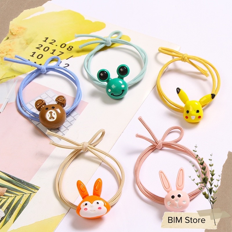 Dây buộc tóc dễ thương đính charm 3D thỏ, gấu, ếch, cáo, pikachu