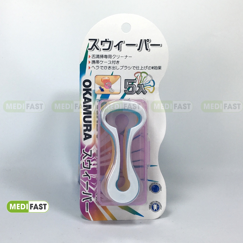 Cạo lưỡi Okamura Nhật Bản - Hộp 5 chiếc - Dụng cụ cạo lưỡi dành cho cả trẻ em và người lớn