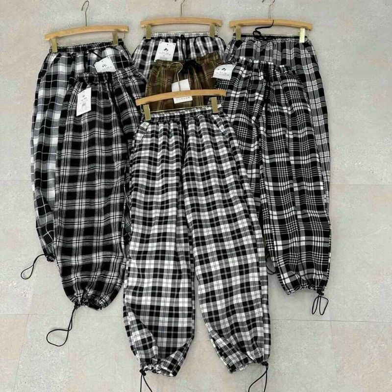 quần jogger bom kẻ caro dây rút gấu H.H