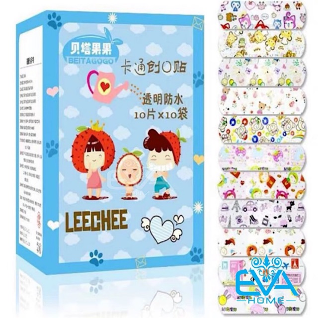 Hộp 100 Miếng 10 Set Băng Keo Cá Nhân Hoạt Hình Cute Bandages Trong Suốt