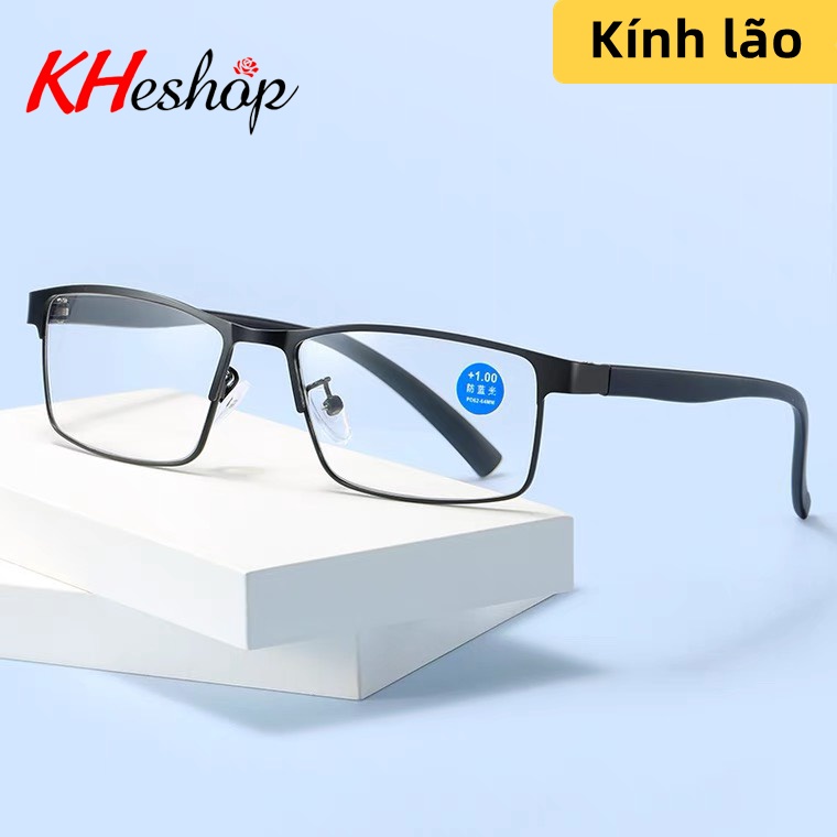 Kính viễn thị gọng vuông kim loại TR90 chống ánh sáng xanh, , tròng chất liệu nhựa thông mã Y8049
