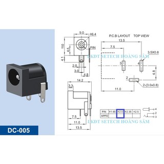 Jack nguồn cái, chân ngồn DC005 5.5x2.0mm DC002 3.5x1.3mm chân cắm hàn mạch