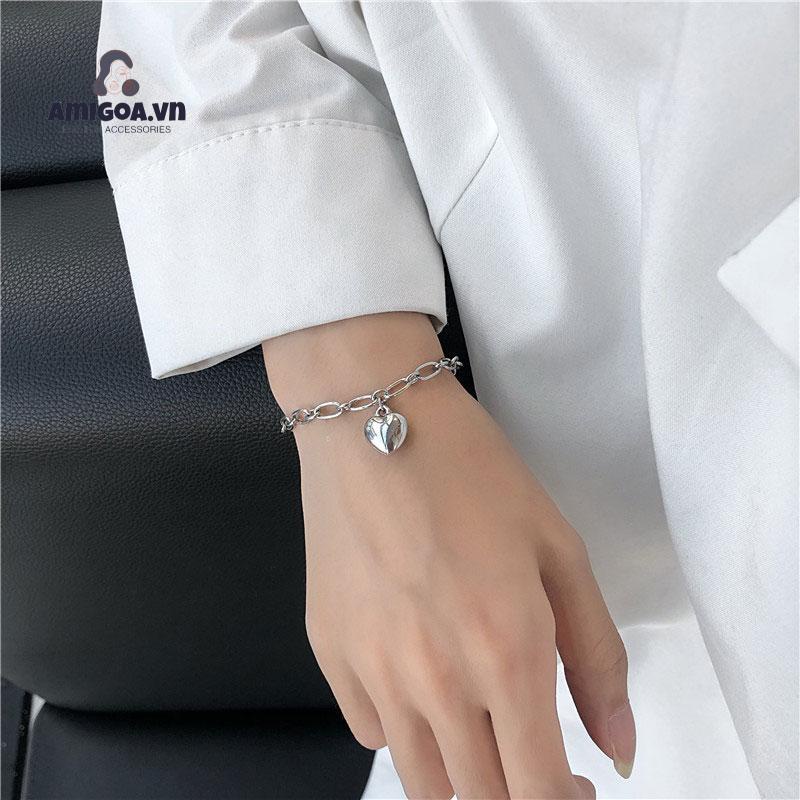 Vòng Đeo Tay Mặt Hình Trái Tim Phong Cách Hip Hop Đơn Giản