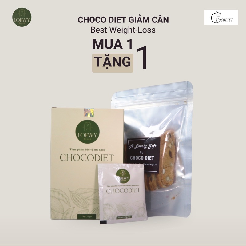chocodiet giảm cân cấp tốc an toàn LOEWYBRAND - Mua 1 hộp choco giảm cân tặng 1 bánh hạt ăn kiêng giảm cân Biscotti