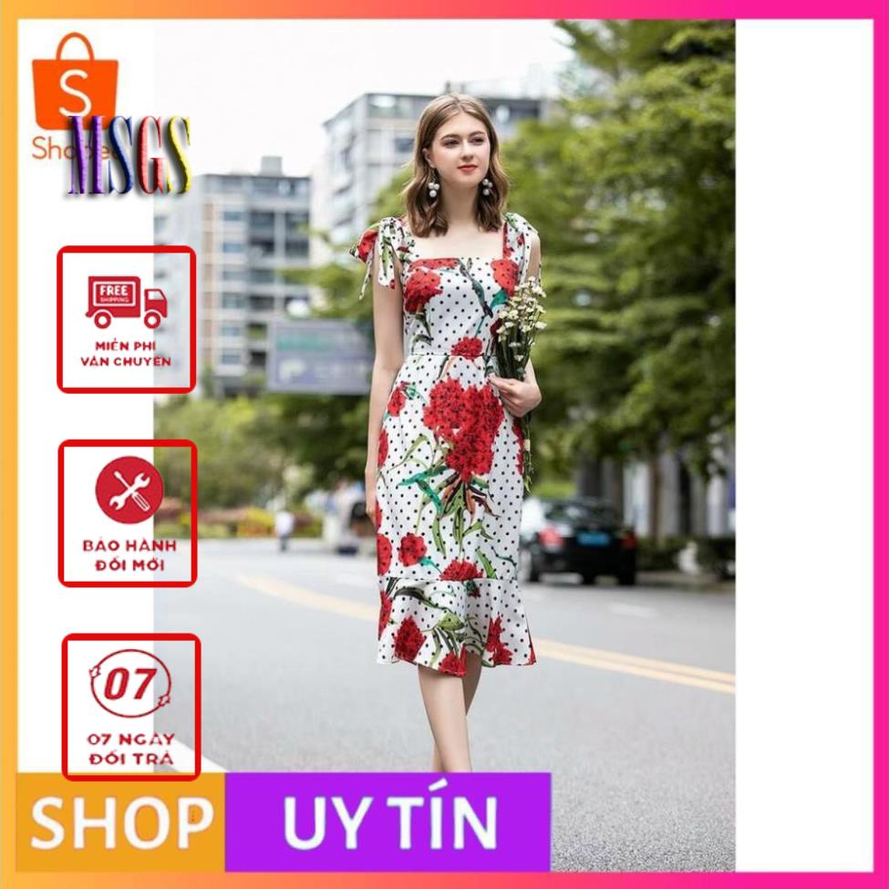 -ĐẦM BODY ĐUÔI CÁ LỤA HOA PHỐI CHẤM BI 2 DÂY CAO CẤP - [CHẤT LƯỢNG CAO CẤP]