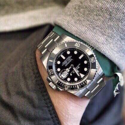Đồng hồ Nam Rolex cơ automatic dây kim loại Rolex Submariner máy Nhật 40mm mặt đen vỏ trắng