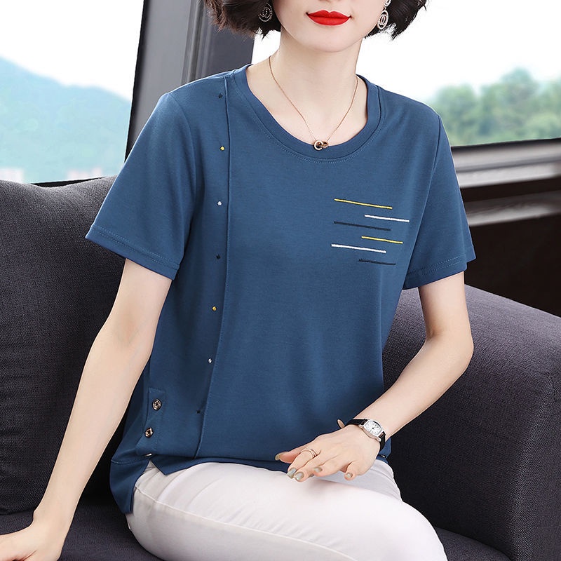 Áo tay ngắn dáng rộng cỡ lớn thời trang mùa hè cho phụ nữ trung niên