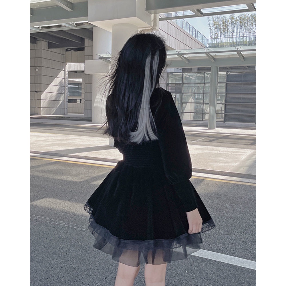 Váy lolita nhung thắt eo bồng bềnh siêu xịn