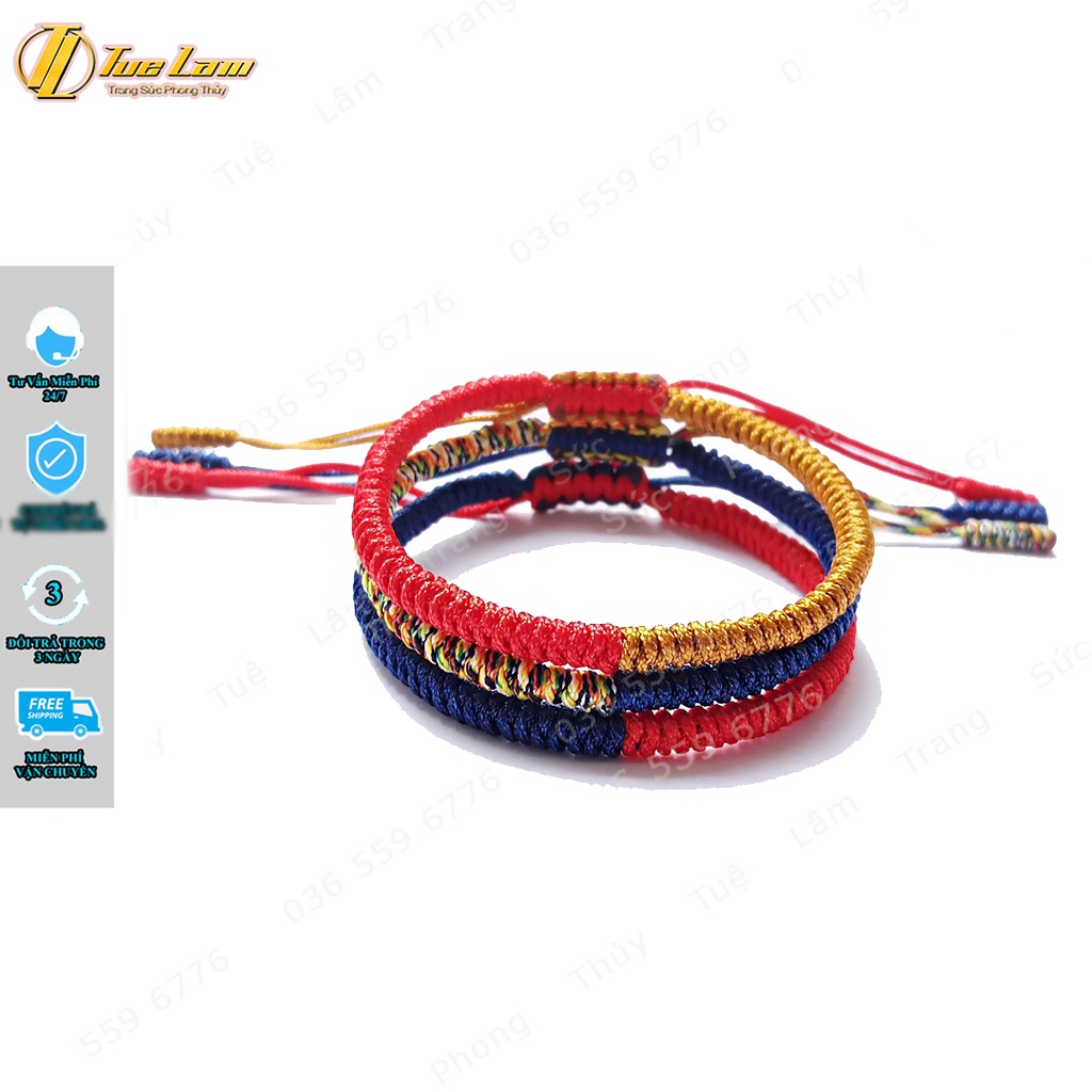 Vòng tay may mắn nữ Set 3 vòng chỉ tibets xanh đỏ vàng bện handmade hợp mệnh - Tuệ Lâm