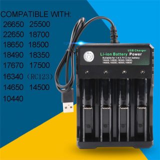 Bộ sạc 4 pin li-ion cho 18650 18500 16340 14500 26650