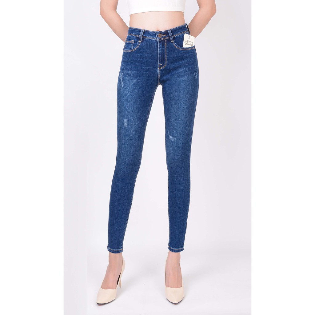 Quần jean nữ ống bó skinny đẹp lưng cao cạp cao xước nhẹ hàng hiệu cao cấp mã 401 VANIZEN