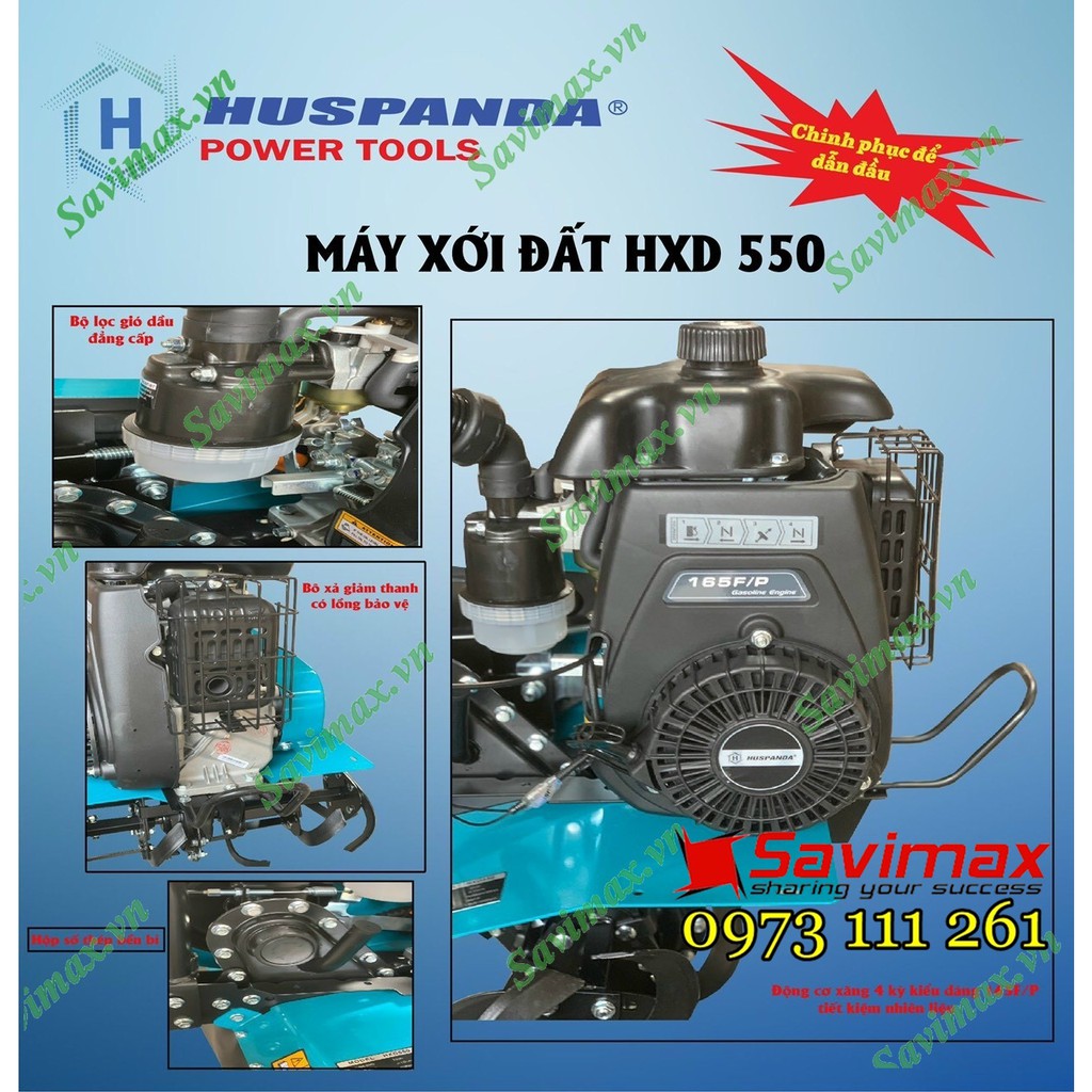 Máy xới đất chạy xă.ng 4 kỳ 165F Huspanda HXD 550