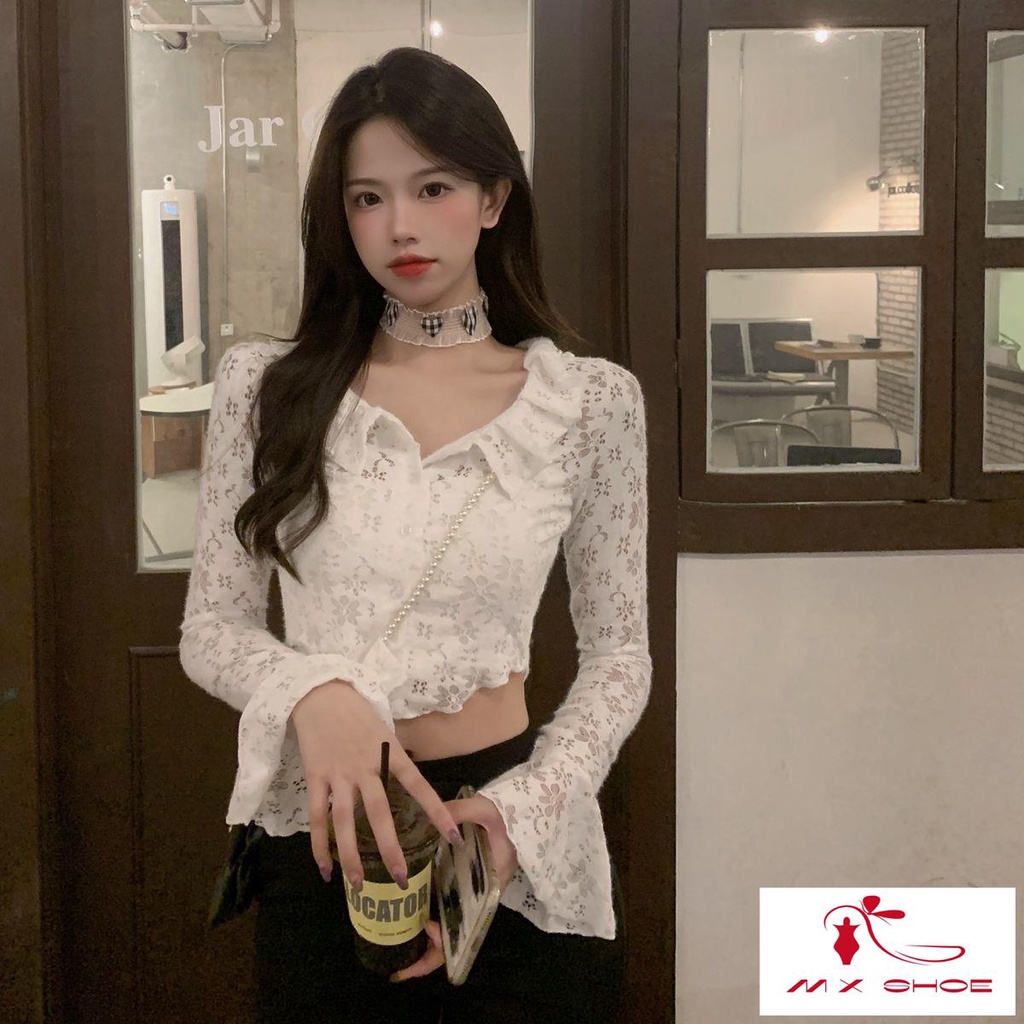 Áo Sơ Mi Trắng Tay Dài Loe Cổ Búp Bê Phong Cách Thời Trang Mới 2022