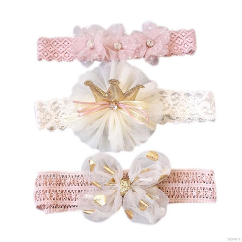 Babyme 3 Pcs Baby Cute Girls Lace Flower Design Headband Headwear Apparel Prop Party Gift