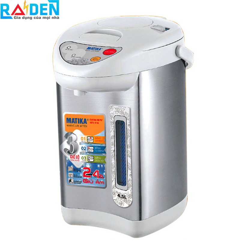 [Mã ELTECHZONE giảm 5% đơn 500K] Bình thủy điện 4.5L Matika MTK-8145 có chức năng giữ ấm mức 80 &amp; 90 độ C