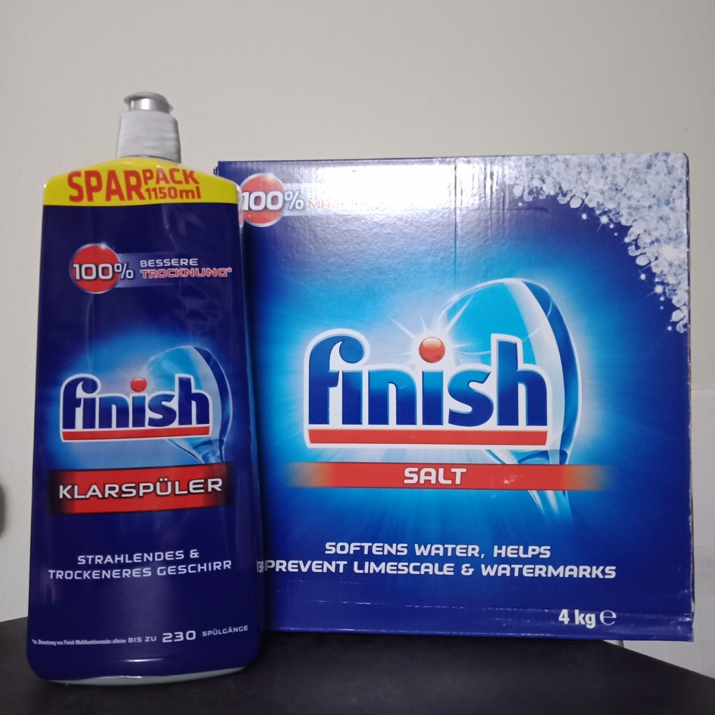 Muối rửa bát Finish 4.0 kg +Nước làm bóng 1150ml dùng cho Máy rửa chén bát