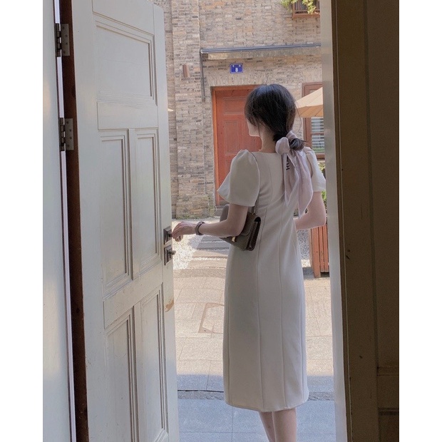 Đầm body thiết kế cổ vuông tay bồng vintage, xẻ đùi sang chảnh, Váy dự tiệc nữ sang trọng lịch sự rẻ đẹp