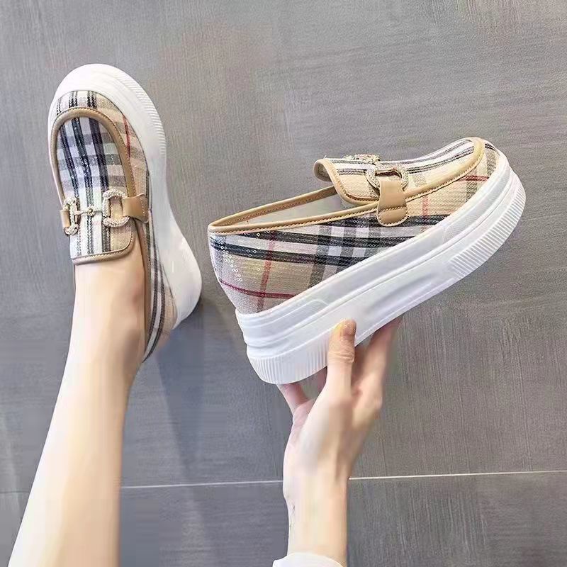 🎀COOL A Dép Bít Mũi Thoáng Khí Đính Đá Thời Trang Cho Nữ Baoto half Slipers Female Dưới đáy dày Trượt trên bàn chân Cùng phong cách với các vì sao