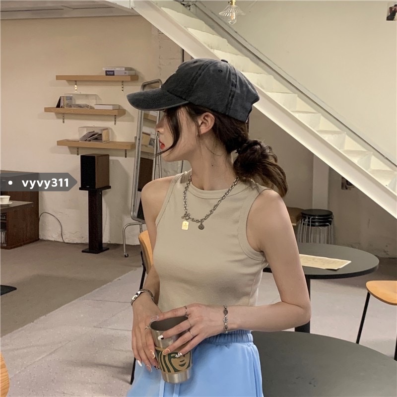 Áo Croptop Ba Lỗ Nữ Màu Trơn Phong Cách Hàn