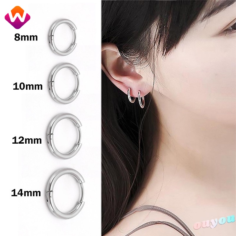 Khuyên Tai Tròn Bằng Thép Không Gỉ Phong Cách Punk Rock Rhodium Dành Cho Nam Và Nữ