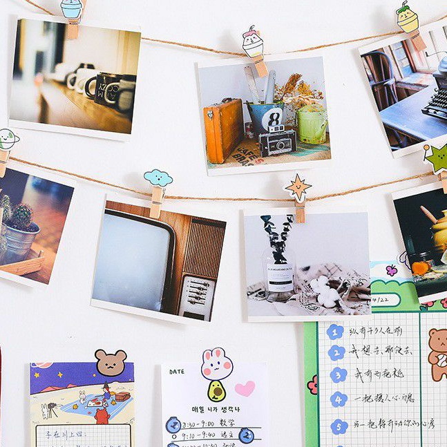 Set 10 kẹp gỗ trang trí kèm 1.5m dây - UniLabel